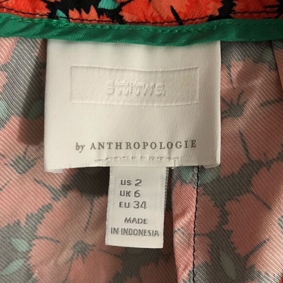 Anthropologie ett:twa Poppy Print Flared Ruffle Hem Floral Pants Capris - Picture 7 of 10